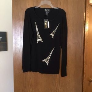 Woman Pullover Sweater, Paris, Black / silver. NWT